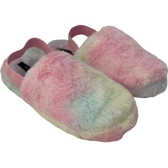🐶NWT Girl’s Slippers Size 13/1 Slingback Faux Fur Slide KENSIE GIRL Rainbow - Picture 5 of 12